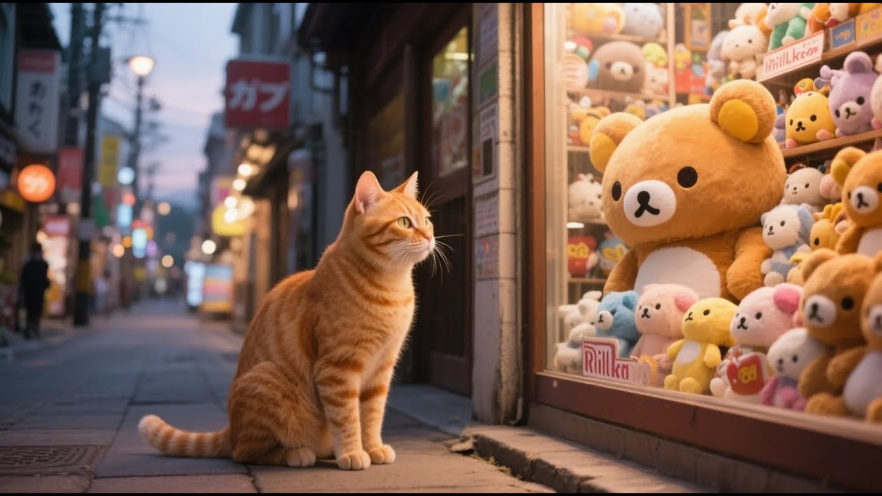 Mama Cat Works Hard at the Tempura Restaurant to Buy Kitten a Rilakkuma Plush ❤️ #cat #cute