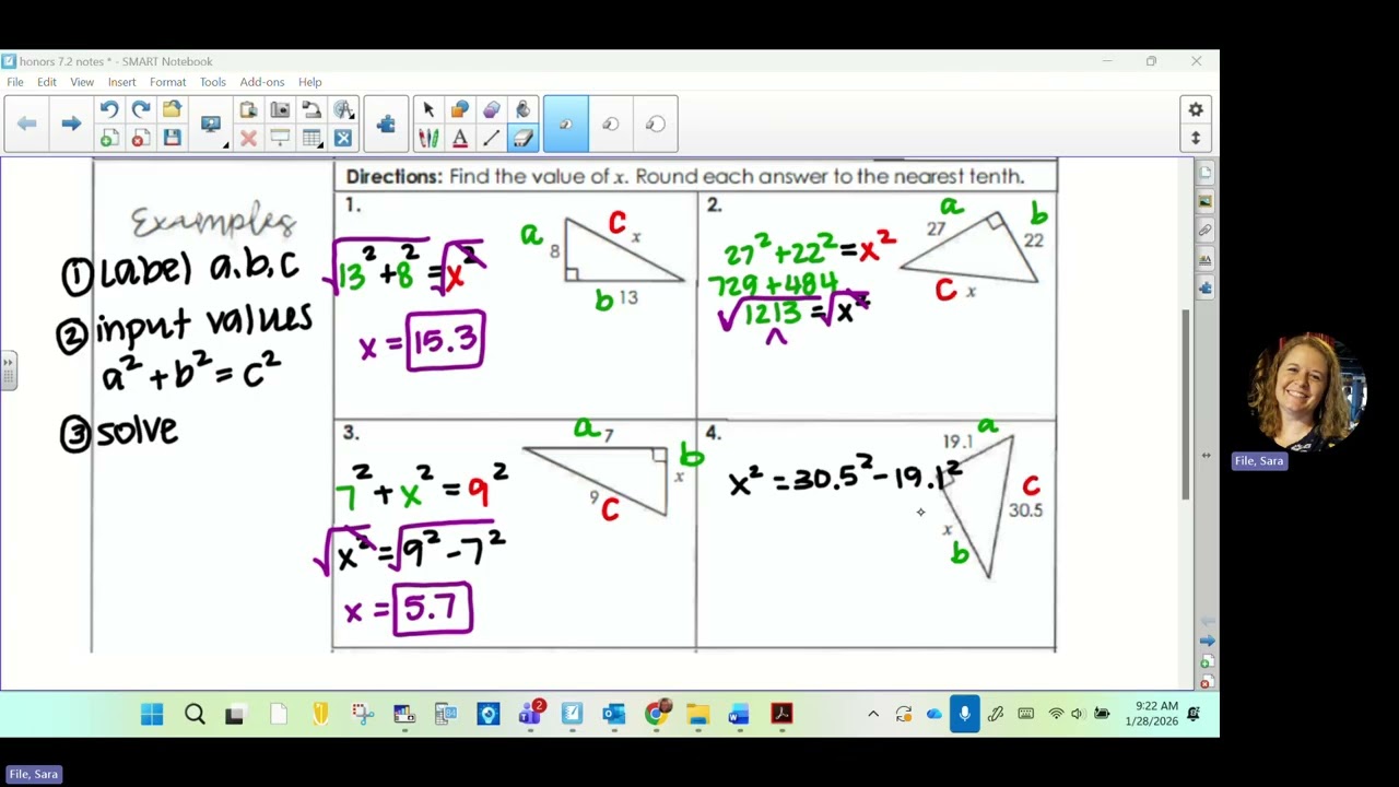 honors geom. 7.2 notes - Pythagorean theorem
