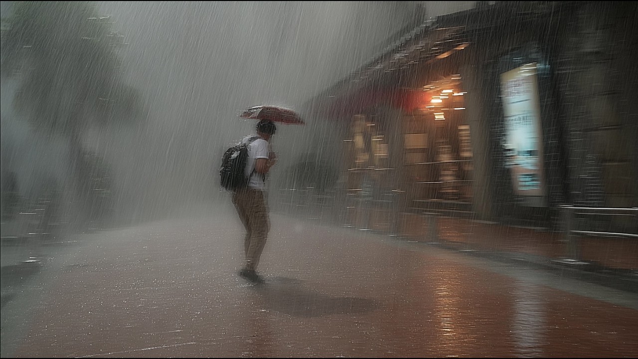 Walking in the Heavy Rain to Wash the Anger Away. Relaxing Sound for Sleep Meditation. White Noise.