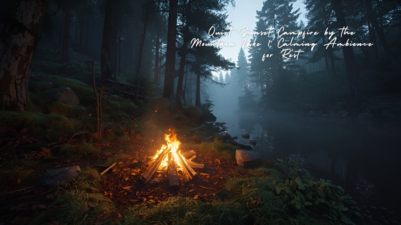 Quiet Sunset Campfire by the Mountain Lake | Calming Ambience for Rest