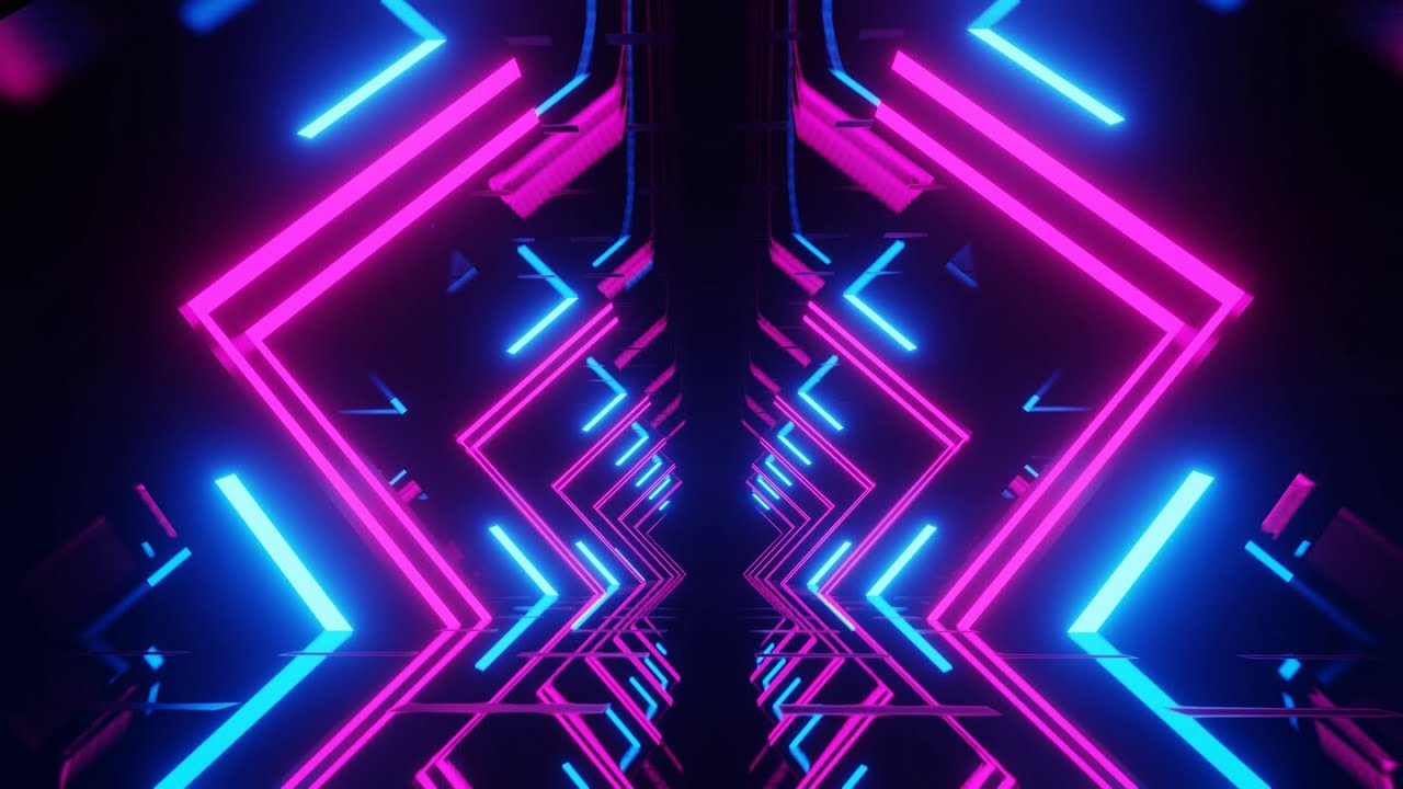 4K Abstract Square Blue & Pink Color Neon Light Tunnel Relaxing Background Video Screensaver