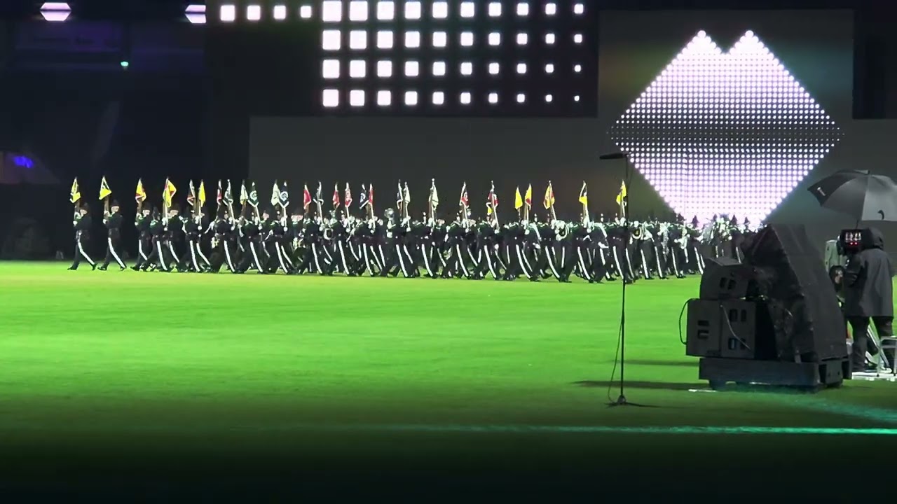 Different flags come together for some epic drill command coordination - Royal Edinburgh Tattoo 2026