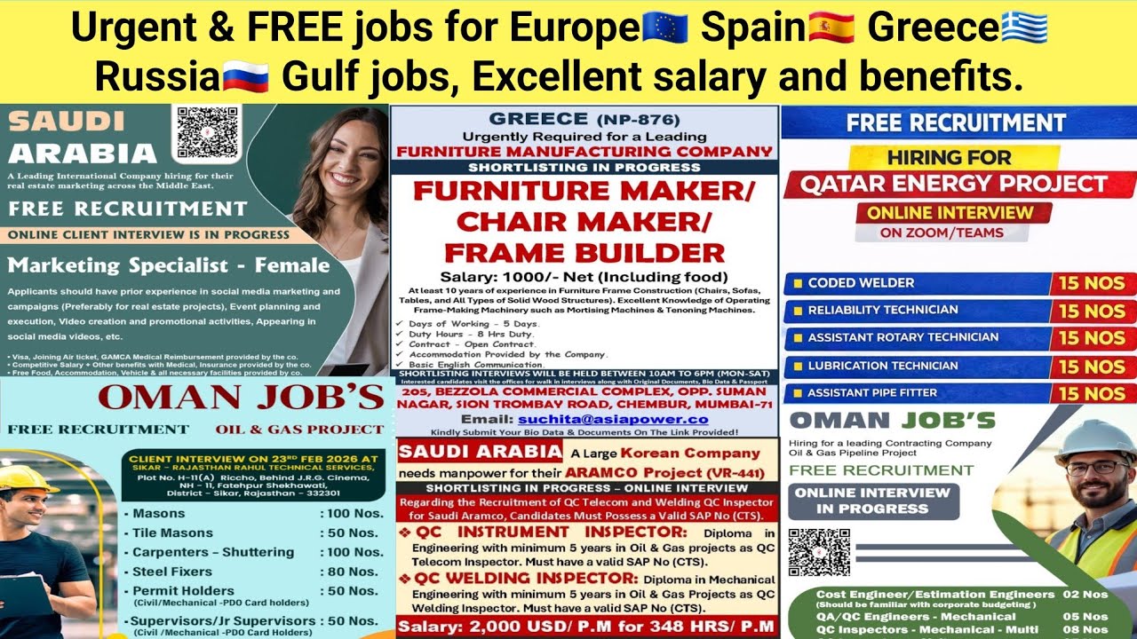 Срочные и БЕСПЛАТНЫЕ вакансии в Европе🇪🇺, Испании🇪🇸, Греции🇬🇷, России🇷🇺, вакансии в странах Перси...