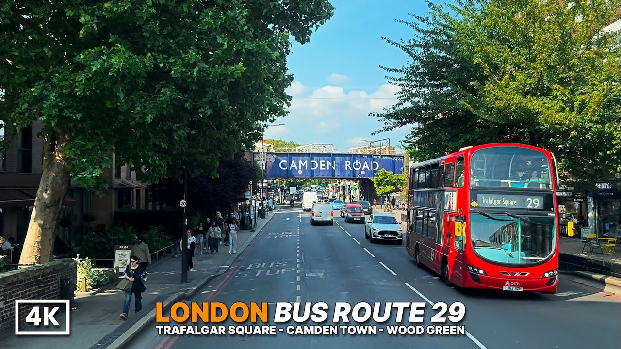 London Bus Ride through Busy London Streets | Sunny Ride Bus 29 from Trafalgar Square to Wood Green