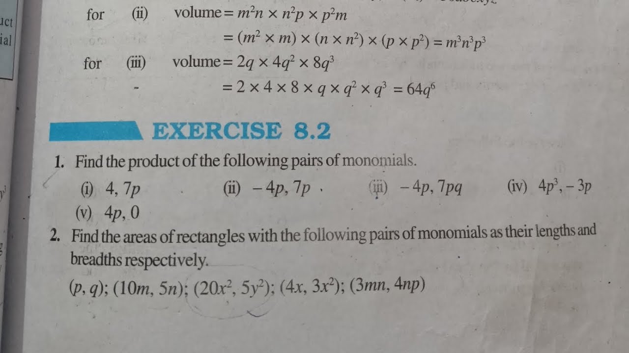 Algebraic expressions and identities  || exercise 8.2 || class 8th  maths (NCERT)