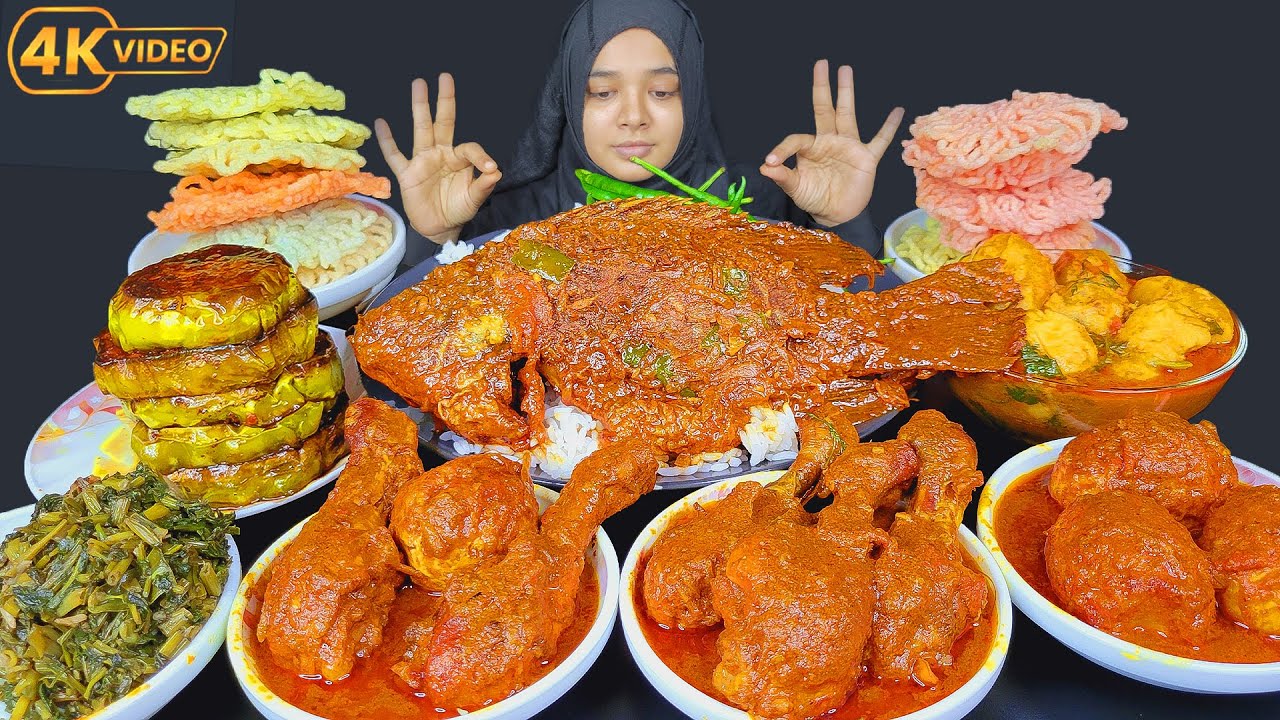 SPICY CHICKEN CURRY, WHOLE FISH CURRY, EGG CURRY, BRINJAL FRY, TARO ROOT CURRY, CHILLI, ASMR EATING