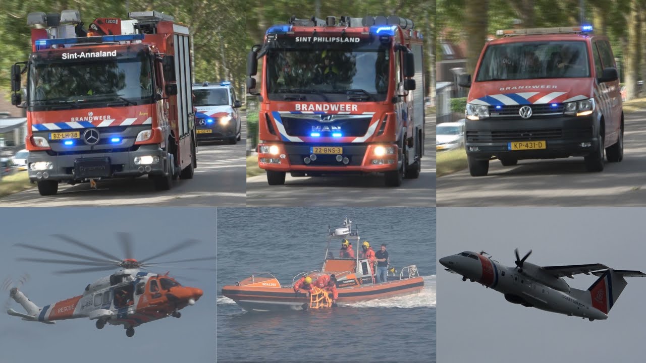 Prio 1 Brandweer Politie & Kustwacht met spoed naar persoon te water Sint Philipsland