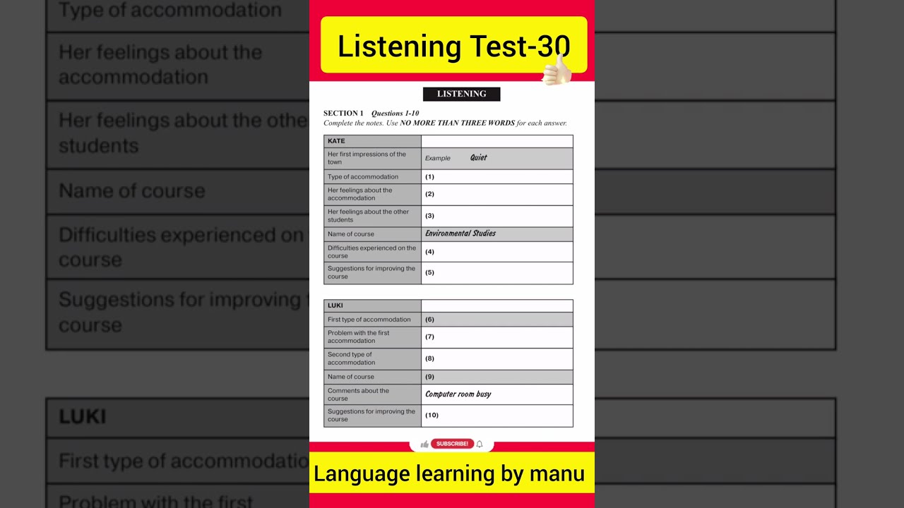 IELTS LISTENING PRACTICETEST-30 |# viral #newlistening |#her first mpression on the town #kate #luki