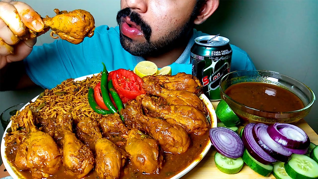 VEGETABLE RICE | SPICY CHICKEN CURRY | GRAVY EATING VIDEO#HUNGRYPIRAN