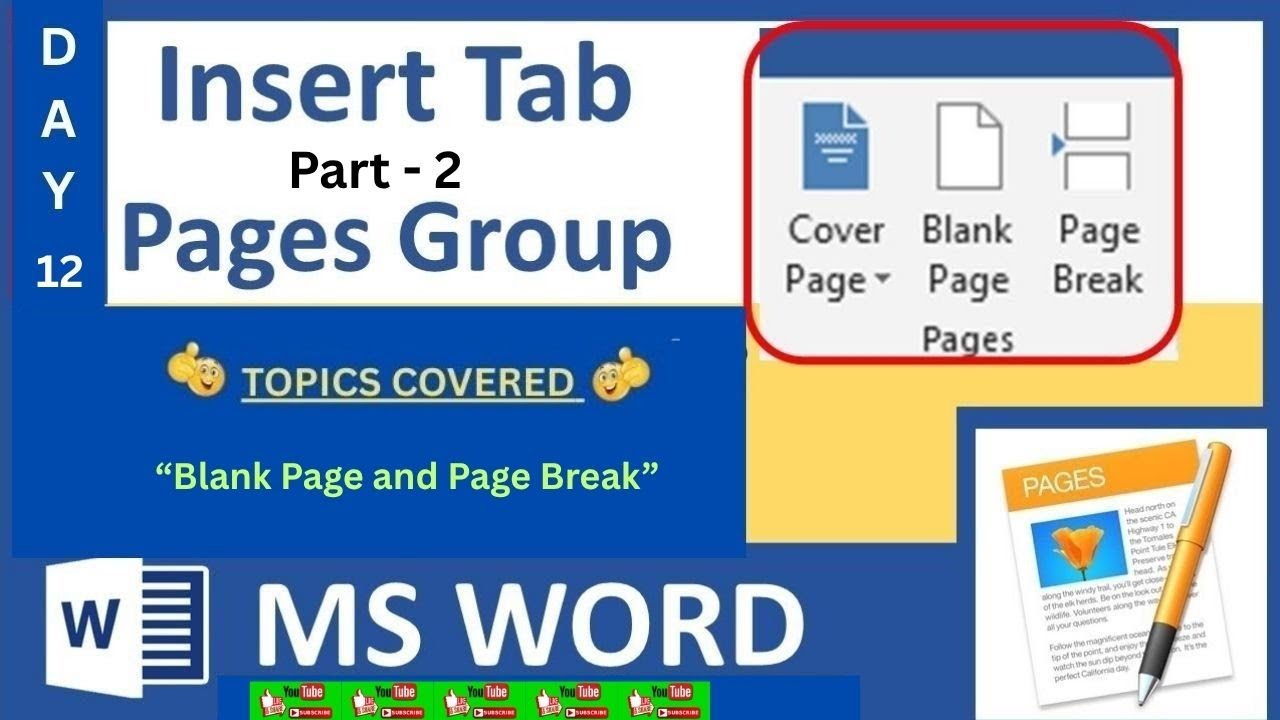 Pages Group in MS Word - All Options (Cover Page, Blank Page, Page Break)|Pages Group in Insert Tab