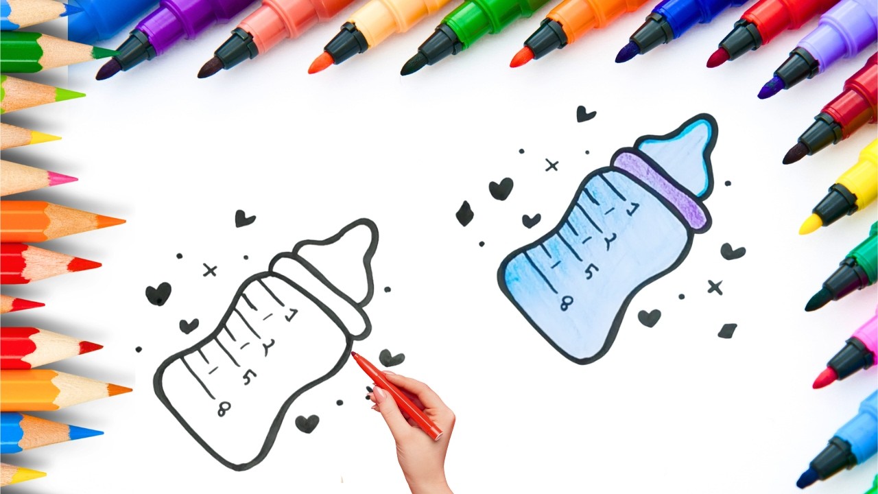 How To Draw cute Baby Bottle Drawing, Painting & Coloring For Kids and Toddlers_🌈🎨