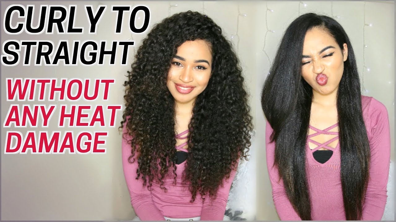 How I Straighten my Curly Hair without Heat Damage - Curly to Straight Routine w/ Tips | Lana Summer