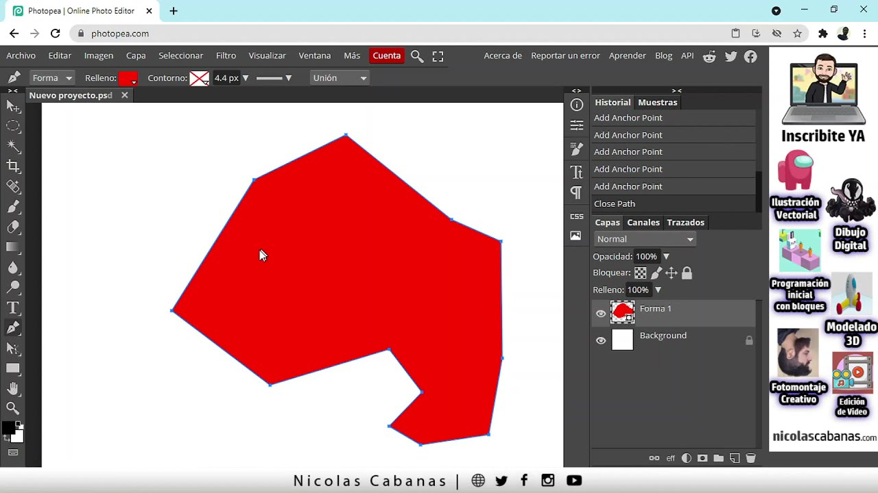 Photopea para Fotomontajes Creativos [Clase 4 A] Como usar la Pluma en Photopea