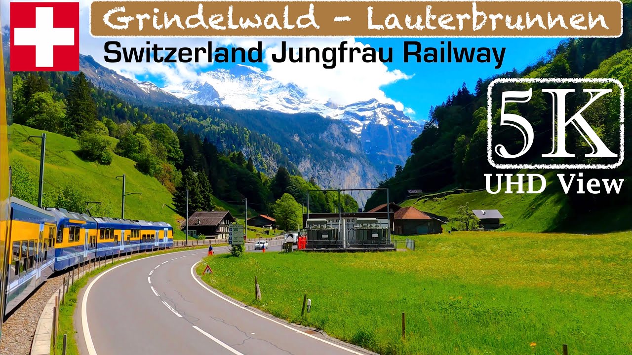 Grindelwald - Lauterbrunnen Train Journey,  Switzerland Summer | 5K/ 4K UHD Video