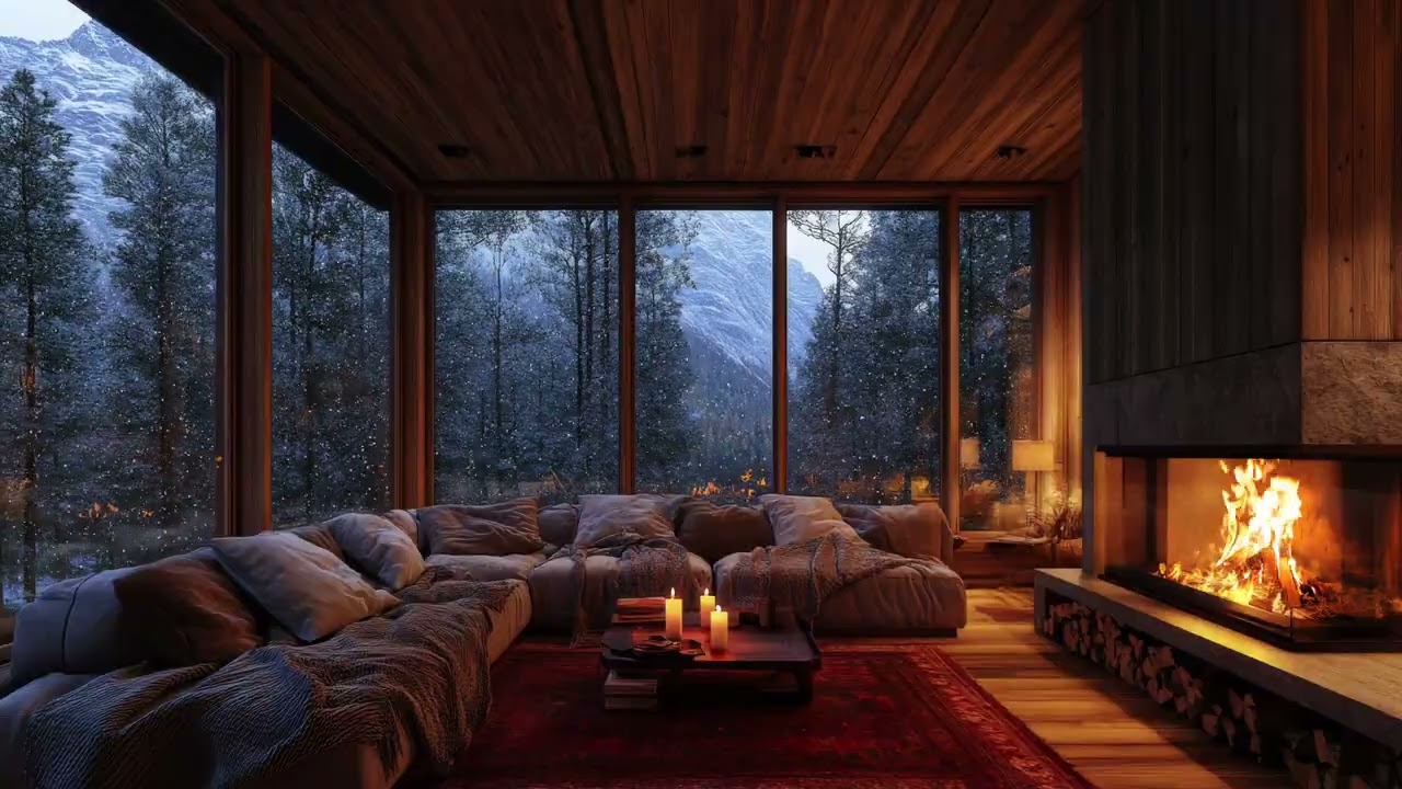 4K Cozy Fireplace, Wind & Snow falling ❄️🔥 | Night Ambience for Deep Sleep (No Music)