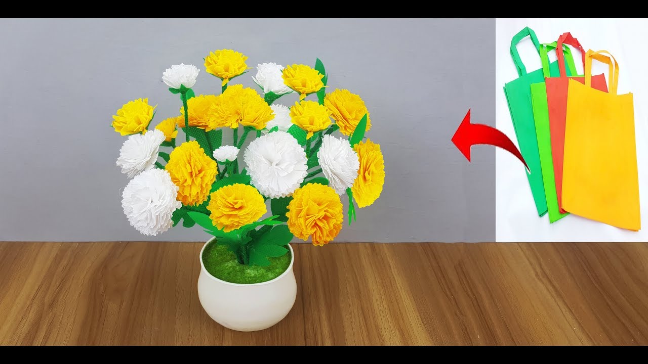 DIY Shopping bag flower // Beautiful flower Making by shopping bag