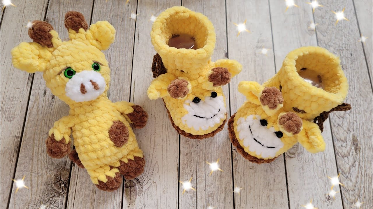 🦒✨ПЛЮШЕВЫЕ ПИНЕТКИ ЖИРАФИКИ КРЮЧКОМ👍Häkelschuhe🦒crochet booties