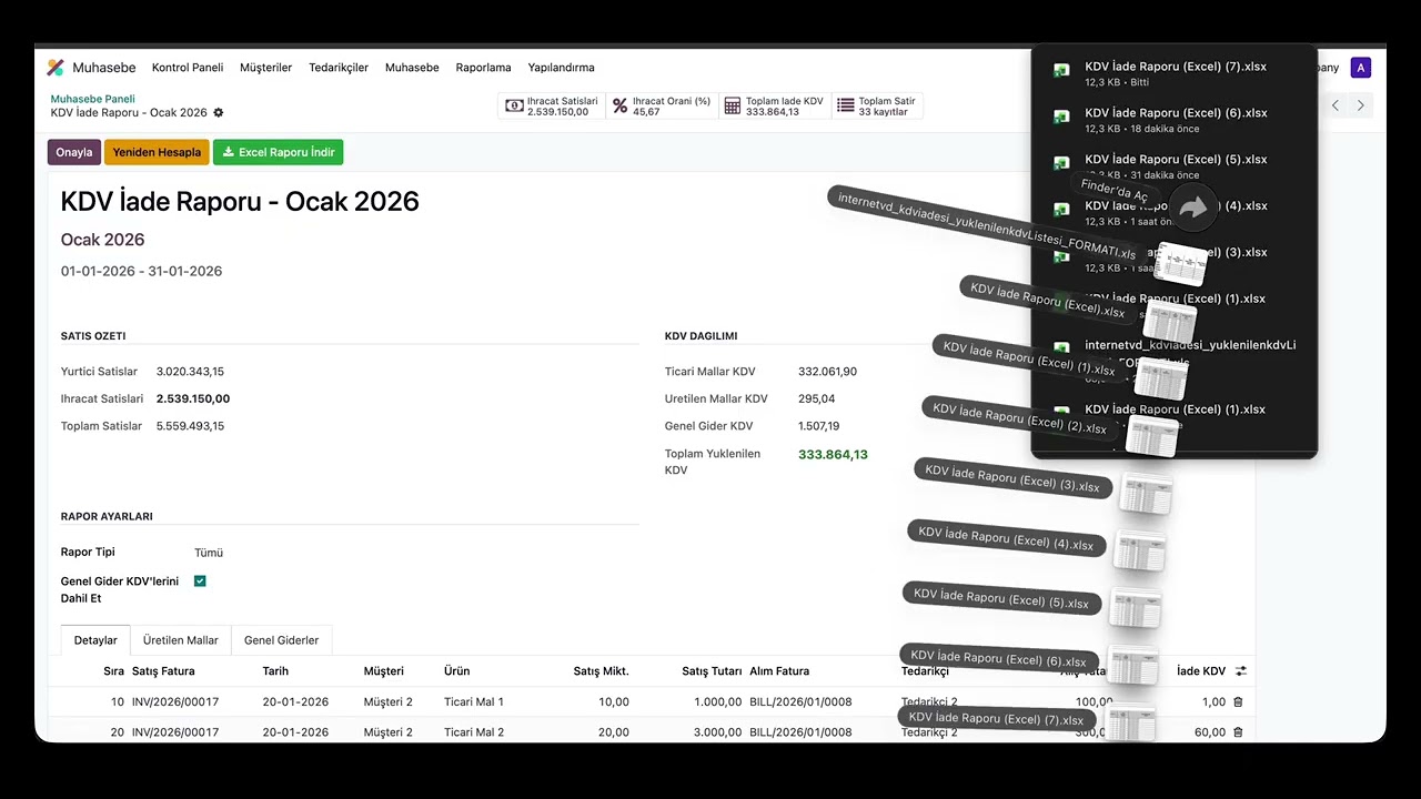 Odoo'da  KDV İade Raporu Modülü | Excel ile Yüklenilen KDV Listesi oluşturma