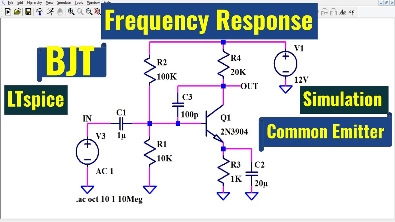 BJT CE Frequency Response Simulation | bandwidth of BJT CE Amplifier in ltspice