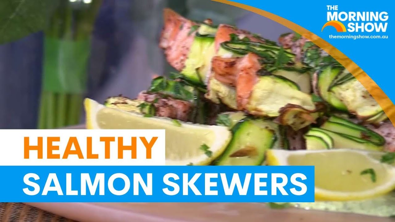 Salmon and zucchini ribbon skewers with tahini dressing | The Morning Show