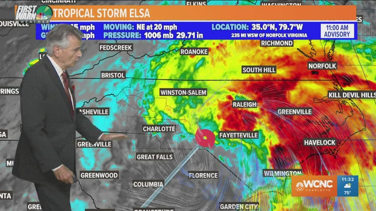 11AM Thursday Update: Tropical Storm Elsa moves into North Carolina