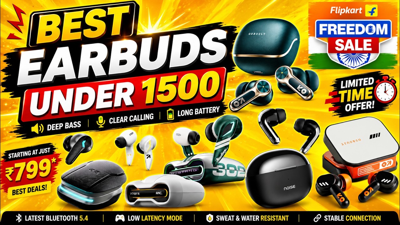 Best Earbuds Under ₹1500 2026 😱 Flipkart Freedom Sale 2026 ⚡ Best Budget TWS Under 1500 ⚡ 5
