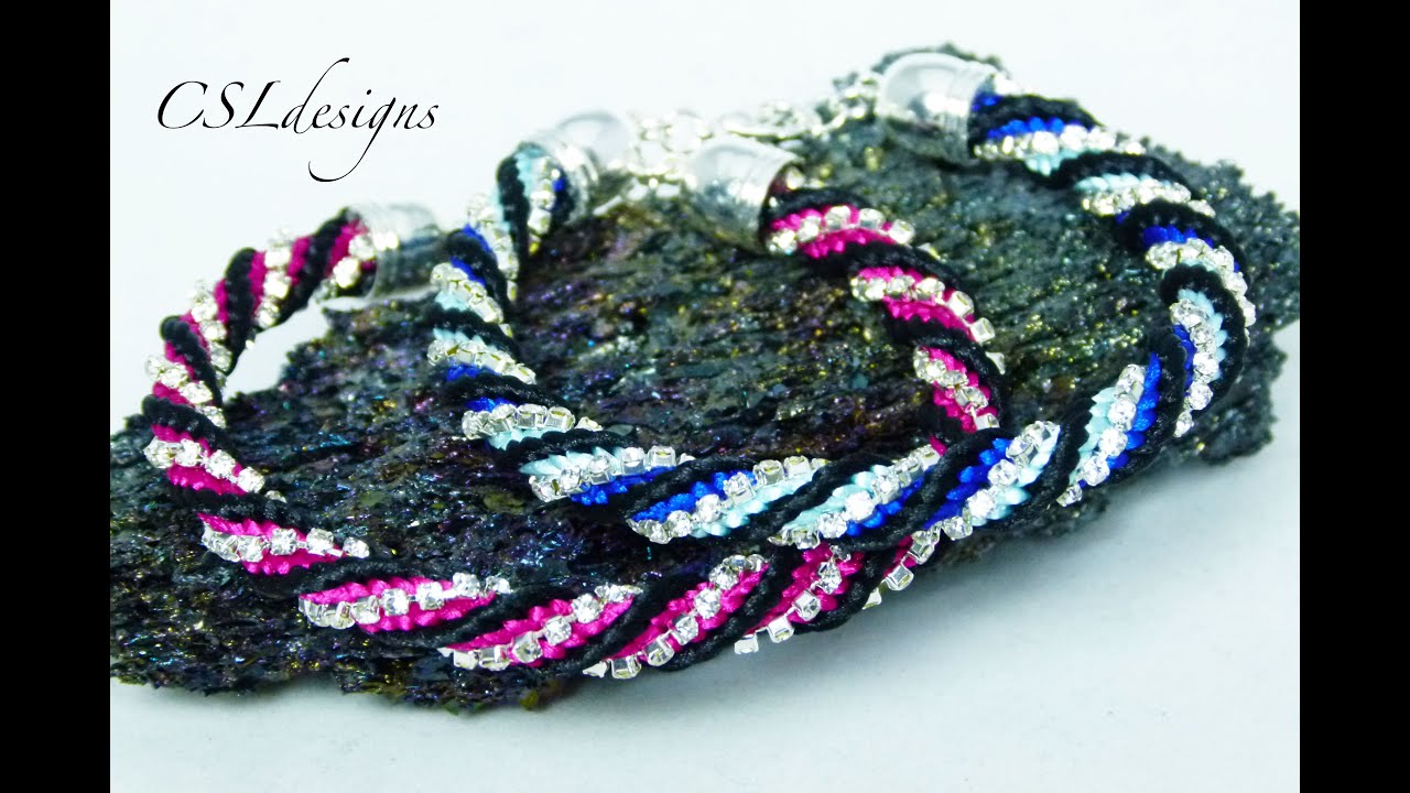 Twisted kumihimo braid with rhinestone chain