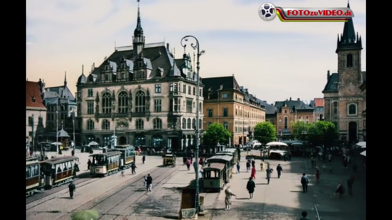 FOTOzuVideo.de - Halle Saale historischer Marktplatz mit Straßenbahnen.