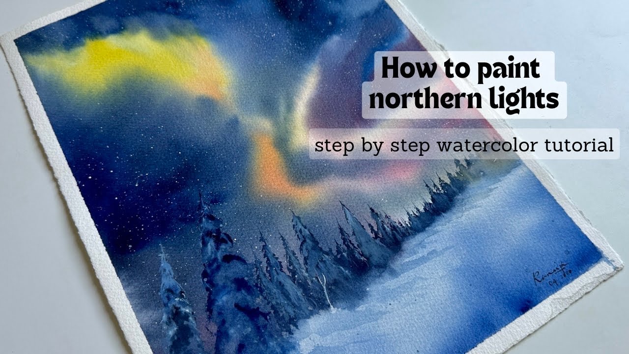 How to paint northern lights in watercolors | Step by step tutorial #watercolorforbeginners