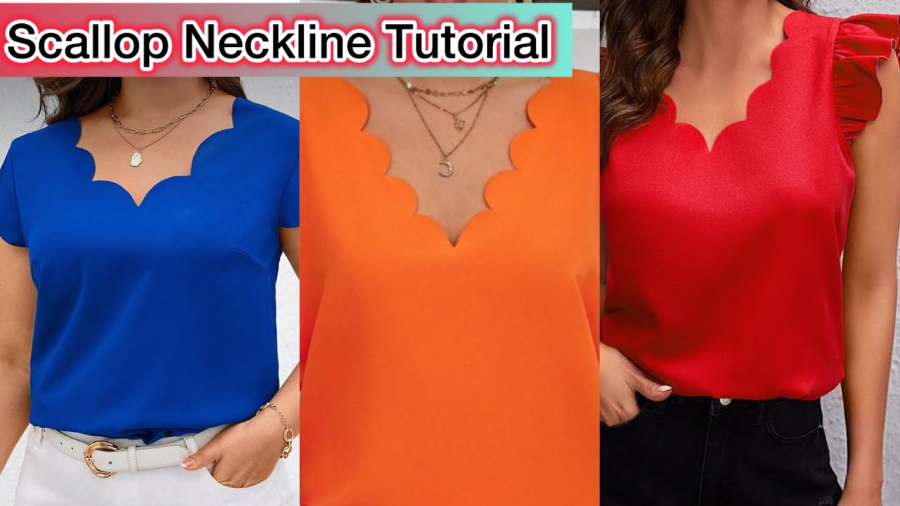 How to Cut And Sew A Scallop V-Neckline #easy  beginners Tutorial #sewing #cutting
