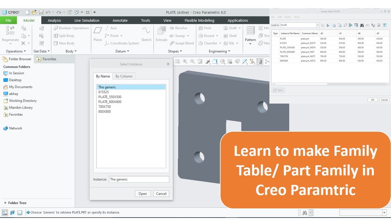 Learn Family Table/ Part Family in Creo Parametric | Part 1 Tutorial