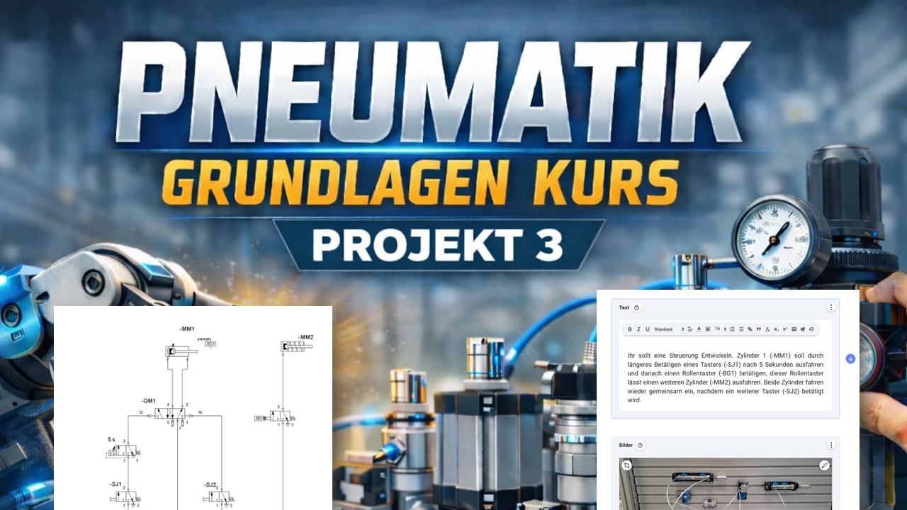 Pneumatik Projekt 3 | Stundenentwurf 90 min. erkl&auml;rt | Schaltplan Simulation 2x Zylinder