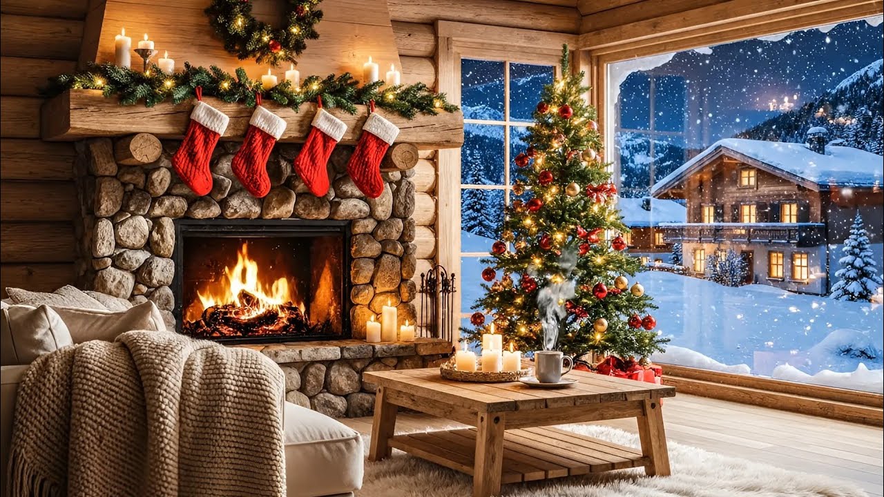 (NO ADS) Cozy Christmas Ambience | Heavy snowfall, fireplace sounds for sleeping | Winter wonderland