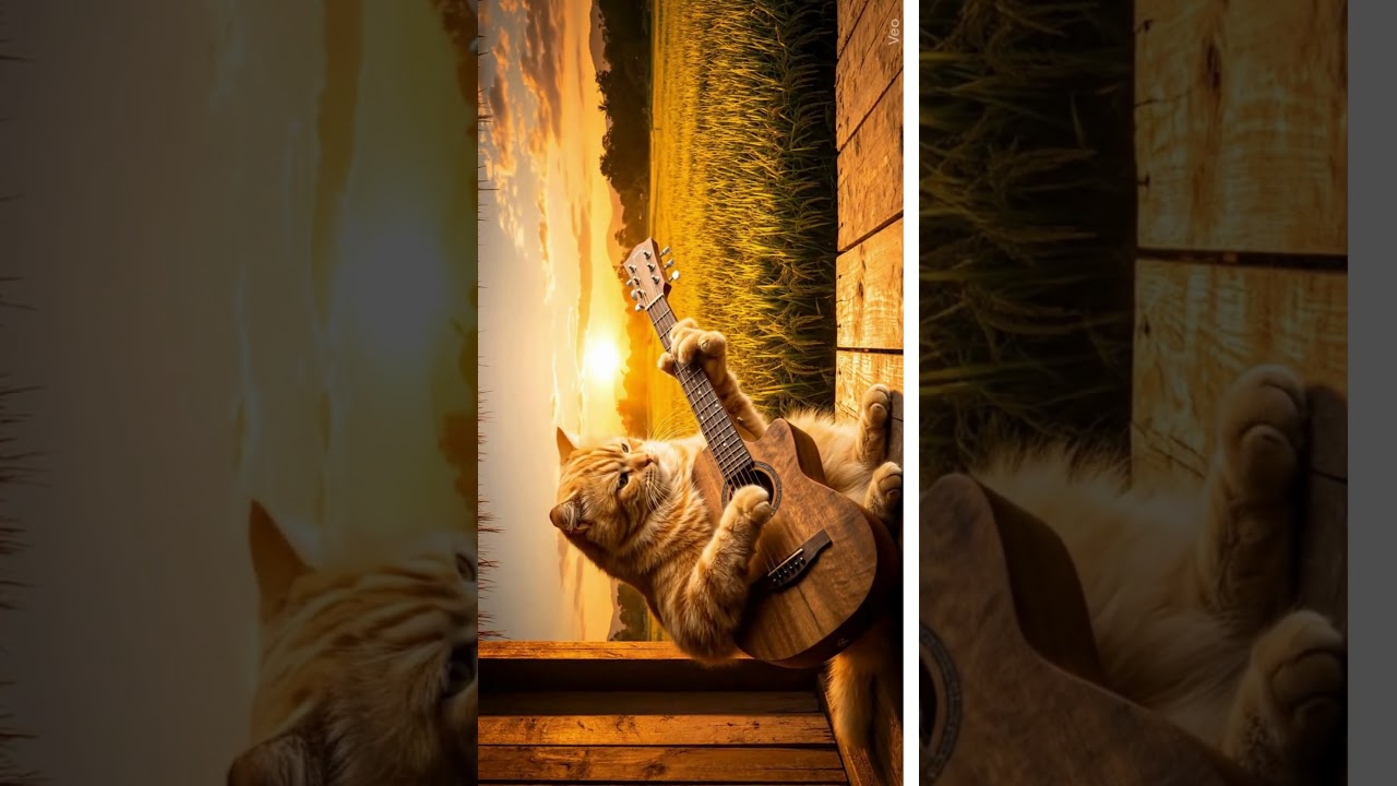 Cat plays wooden guitar in the countryside  #MeoDanhDan #GuitarCat #CuteCat #MeoNhaQue #ViralShorts