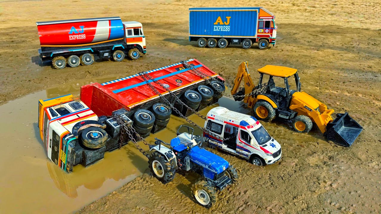 New Dumper Truck TATA Tipper Muddy Accident Pulling Out Tractor Ambulance Jcb 3dx? Tractor Cartoon