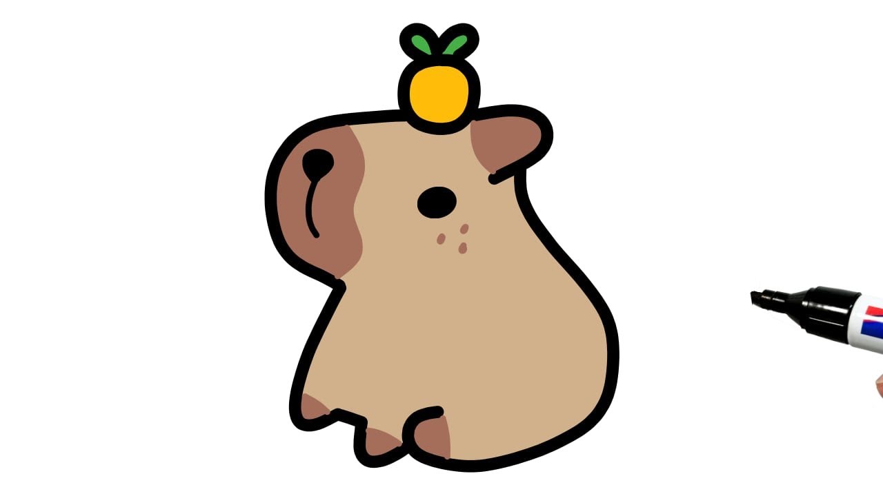 How to Draw a Capybara with an Orange On Its Head