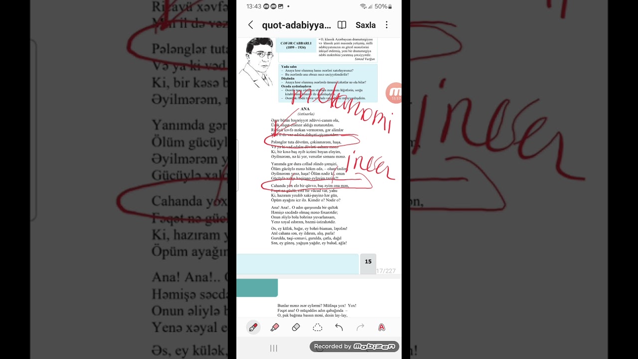 9 sinif ədəbiyyat dərsliyindən C.Cabbarlının 