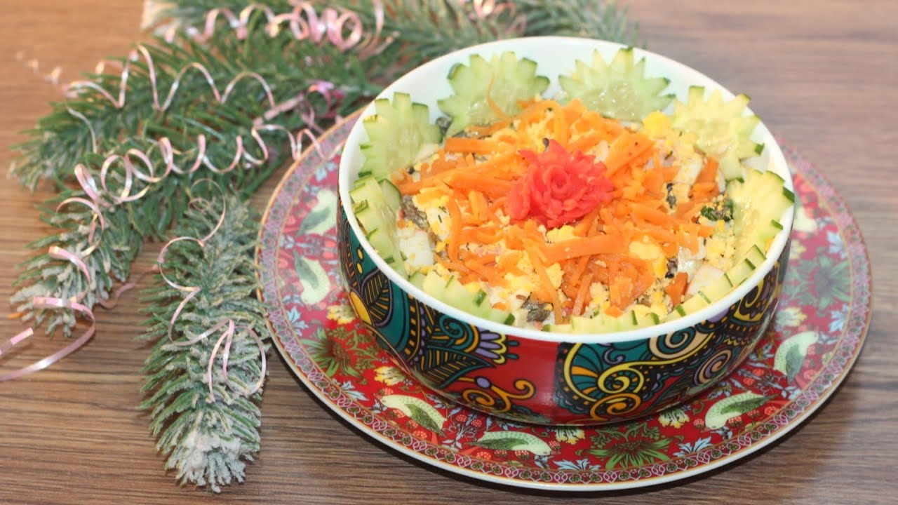 Грибной салат с крабовыми палочками