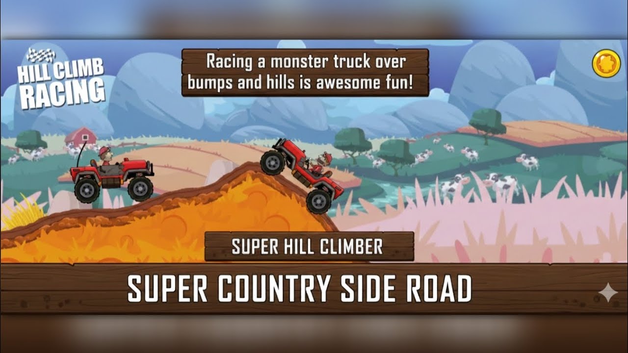 super hill climber on super countryside Road in Hill Climb Racing Game 