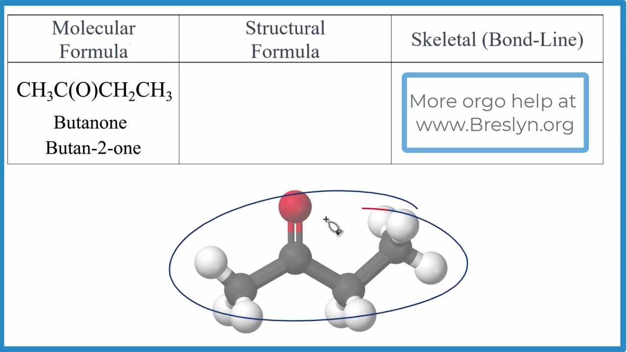Write the Molecular, Structural, and Skeletal Formula for Butanone (Methyl Ethyl Ketone)