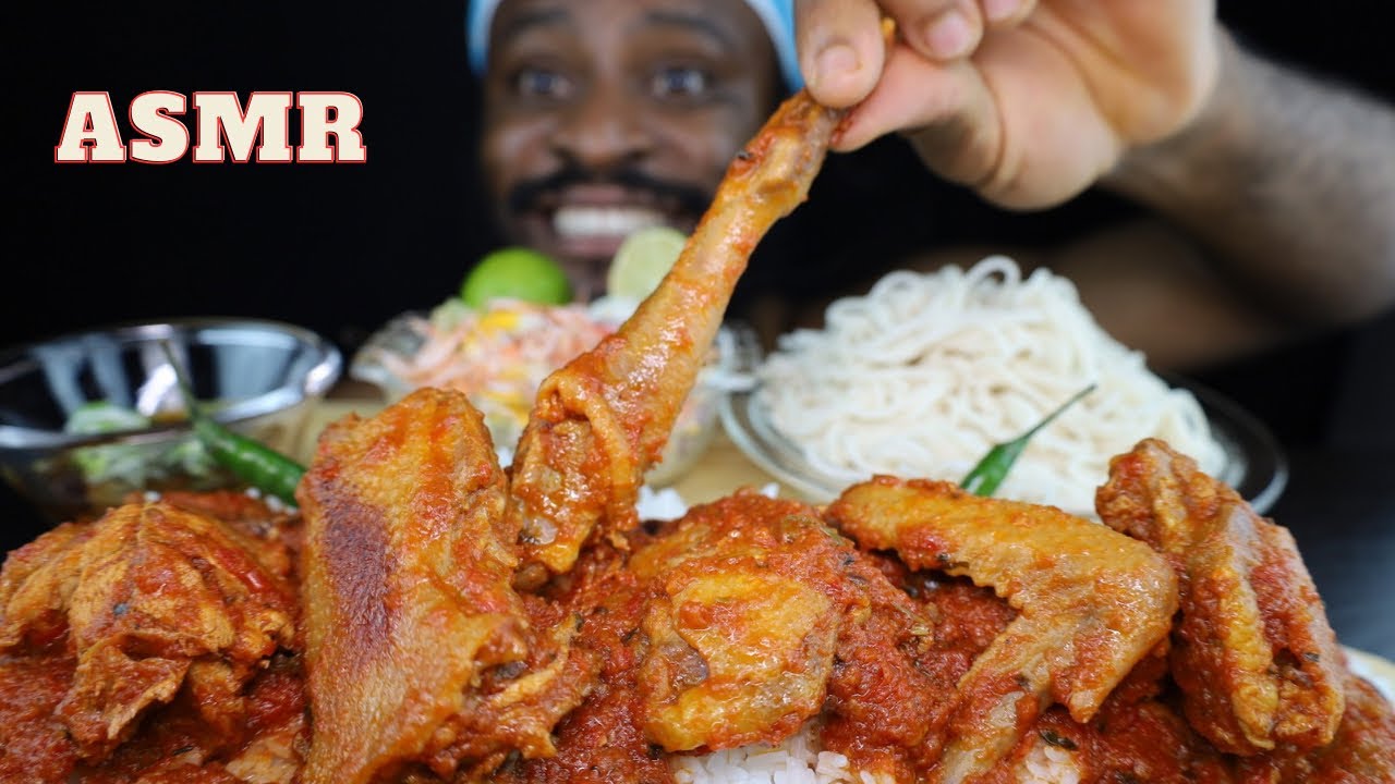 Nigeria CHICKEN Stew & White Rice with Japanese Summer Food. African Mukbang!
