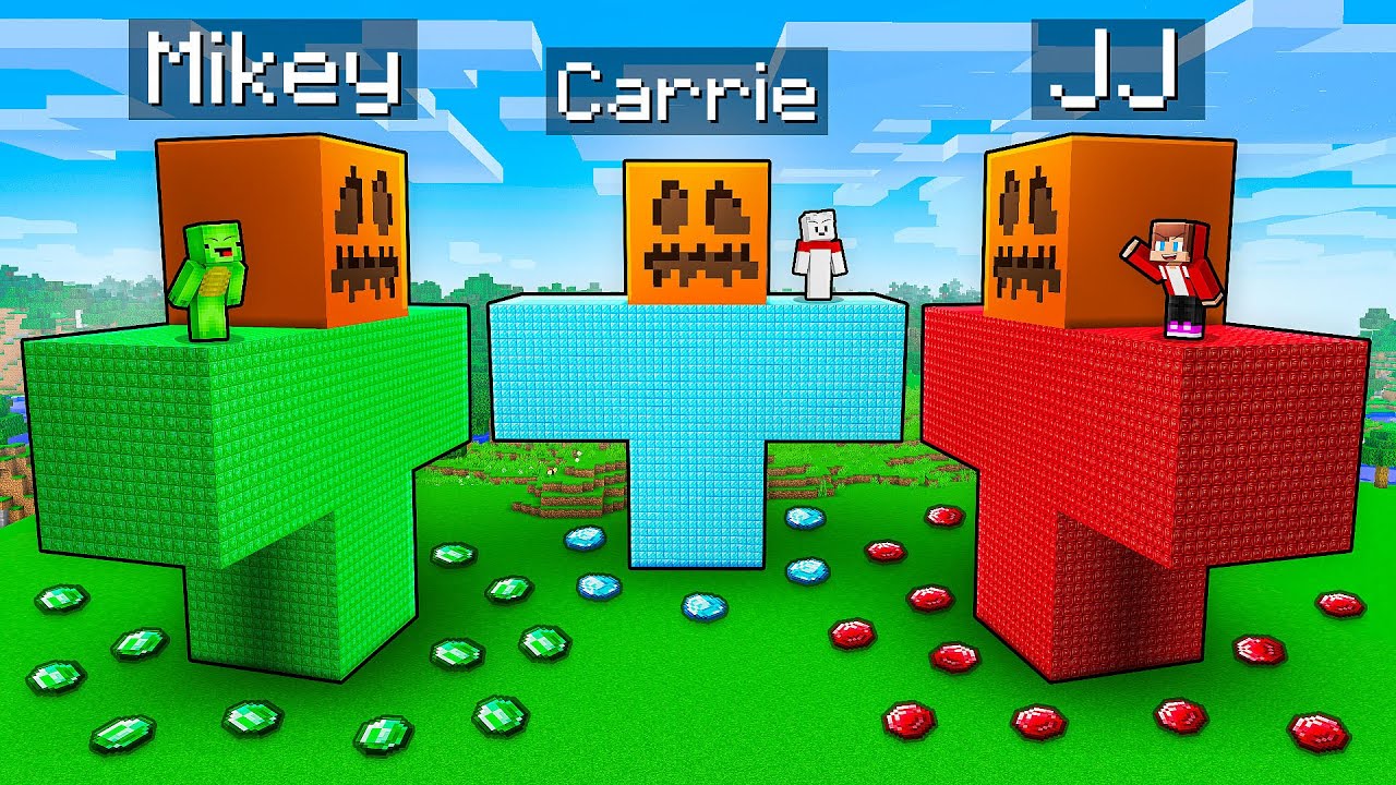 JJ vs Mikey vs Carrie: GIANT GOLEM BATTLE in Minecraft - Maizen