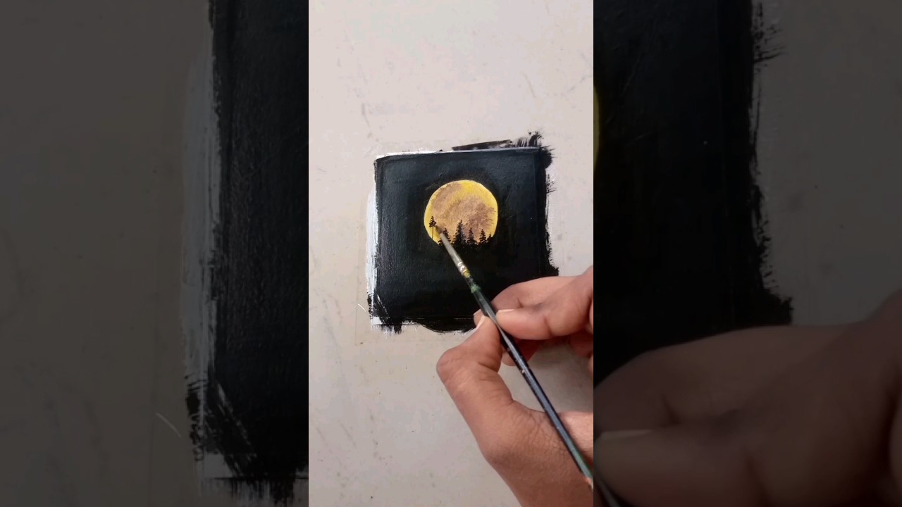 Golden Moon🌒 Acrylic Painting #shorts #art #acrylicpainting #moon #easy