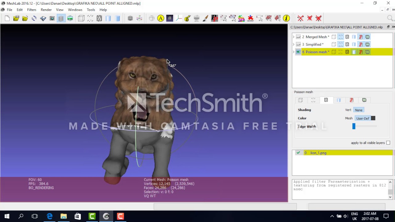 Meshlab - Convert point cloud to  textured mesh