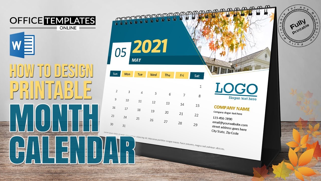 How to Design Printable Month Calendar in MS Word | One-Page Calendar
