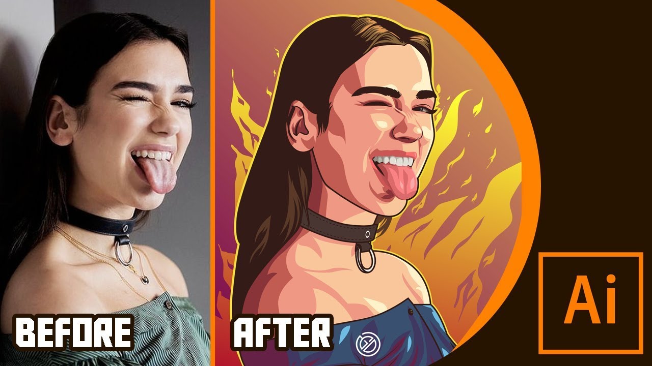 ДуаЛипа в мультфильме, вектор SpeedArt с использованием Adobe Illustrator CC