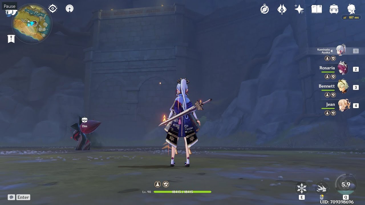 F2P C0 Ayaka One-Shot  Primo Geovishap +3 star weapon [ No Blizzard Strayer set - No mona ]