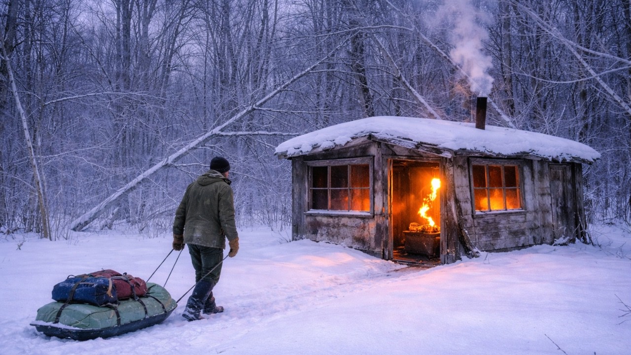 An Abandoned Log Cabin Saved Me from a Winter Blizzard | Alone in the Forest