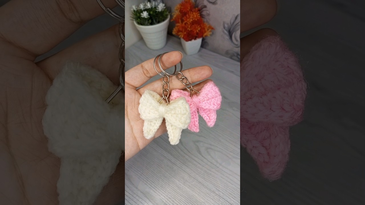 Crochet bow keychain | my new project | full link in dec box #shorts  #crochetbow