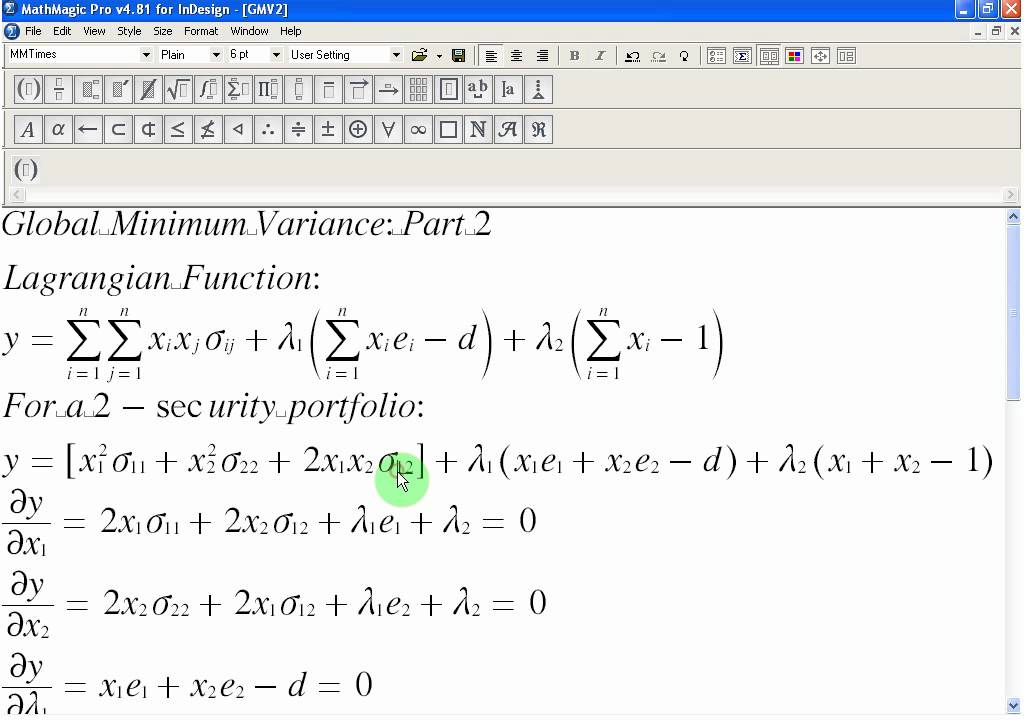 Global Minimum Variance 2: System of Equations